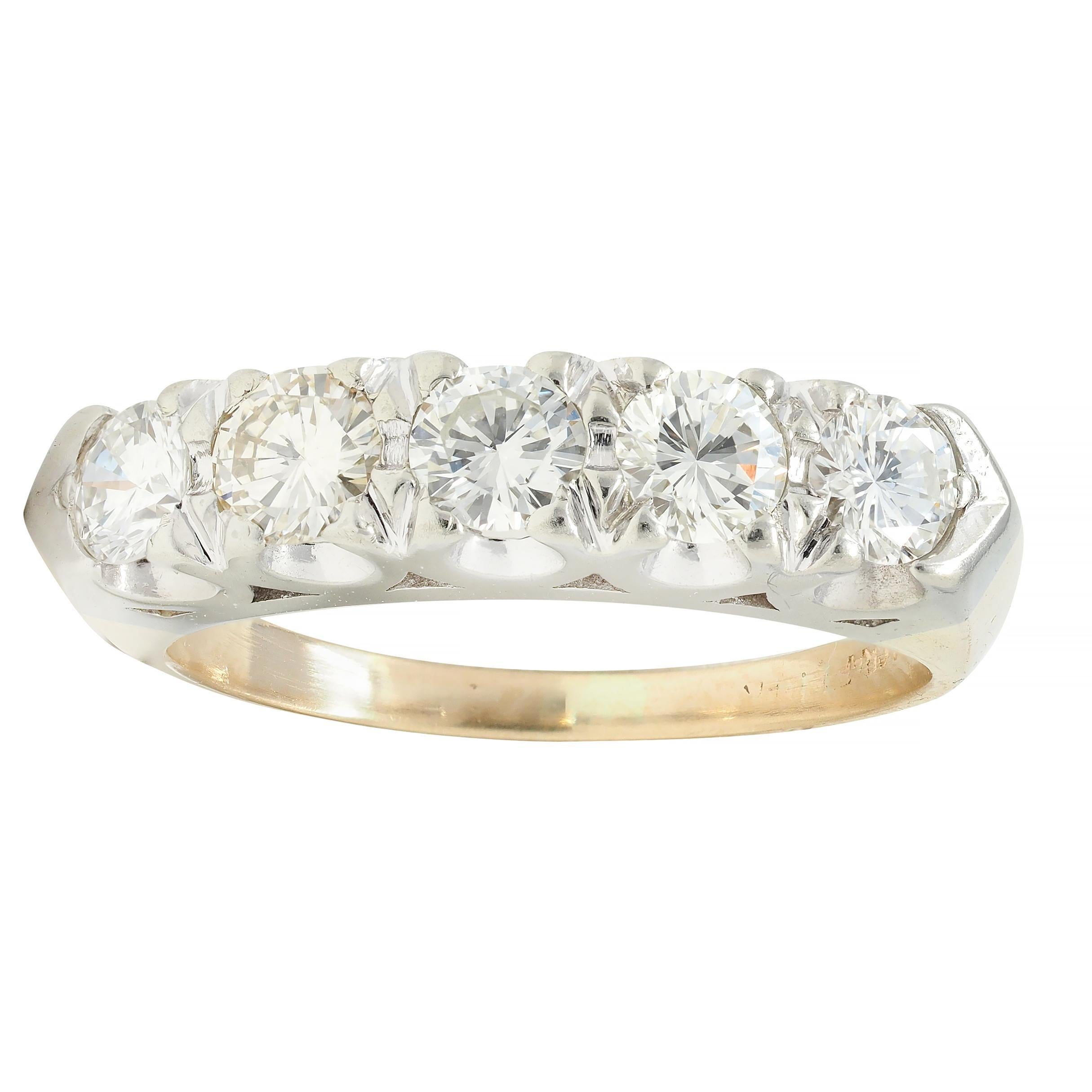 Mid-Century 1.00 CTW Diamond 14 Karat Two-Tone Gold Vintage Fishtail Band Ring 4