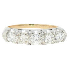 Mid-Century 1.00 CTW Diamond 14 Karat Two-Tone Gold Vintage Fishtail Band Ring