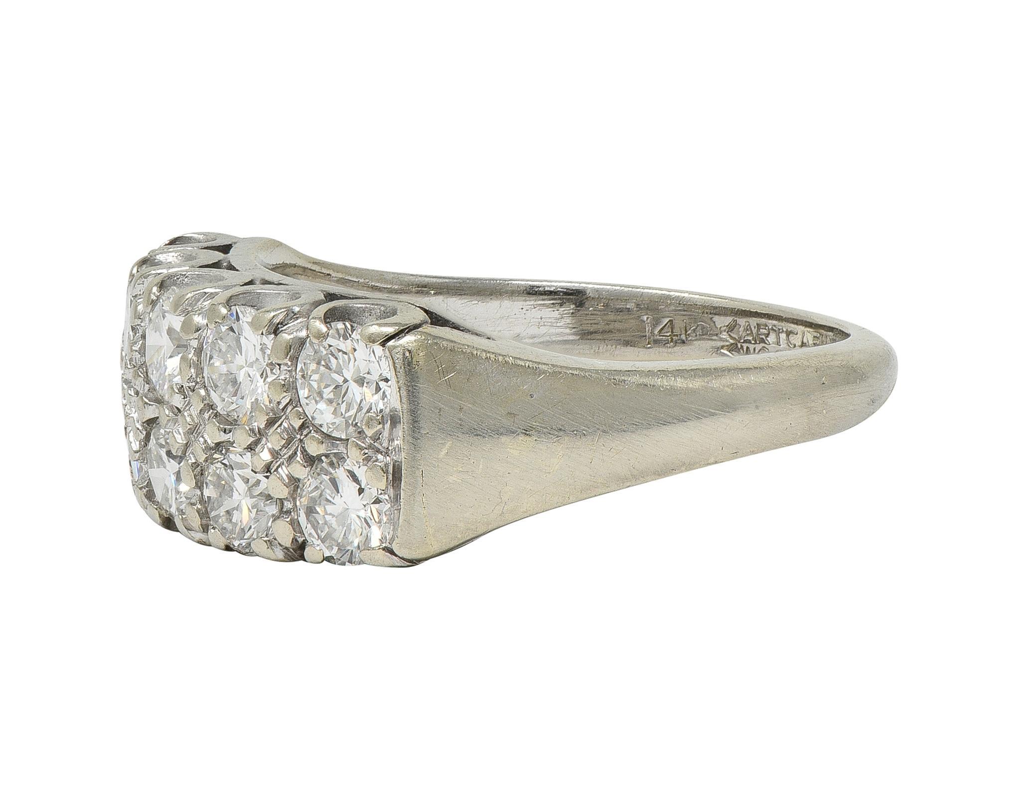 Women's or Men's Mid-Century 1.00 CTW Diamond 14K Gold Vintage Two-Row Fishtail Wedding Band Ring For Sale