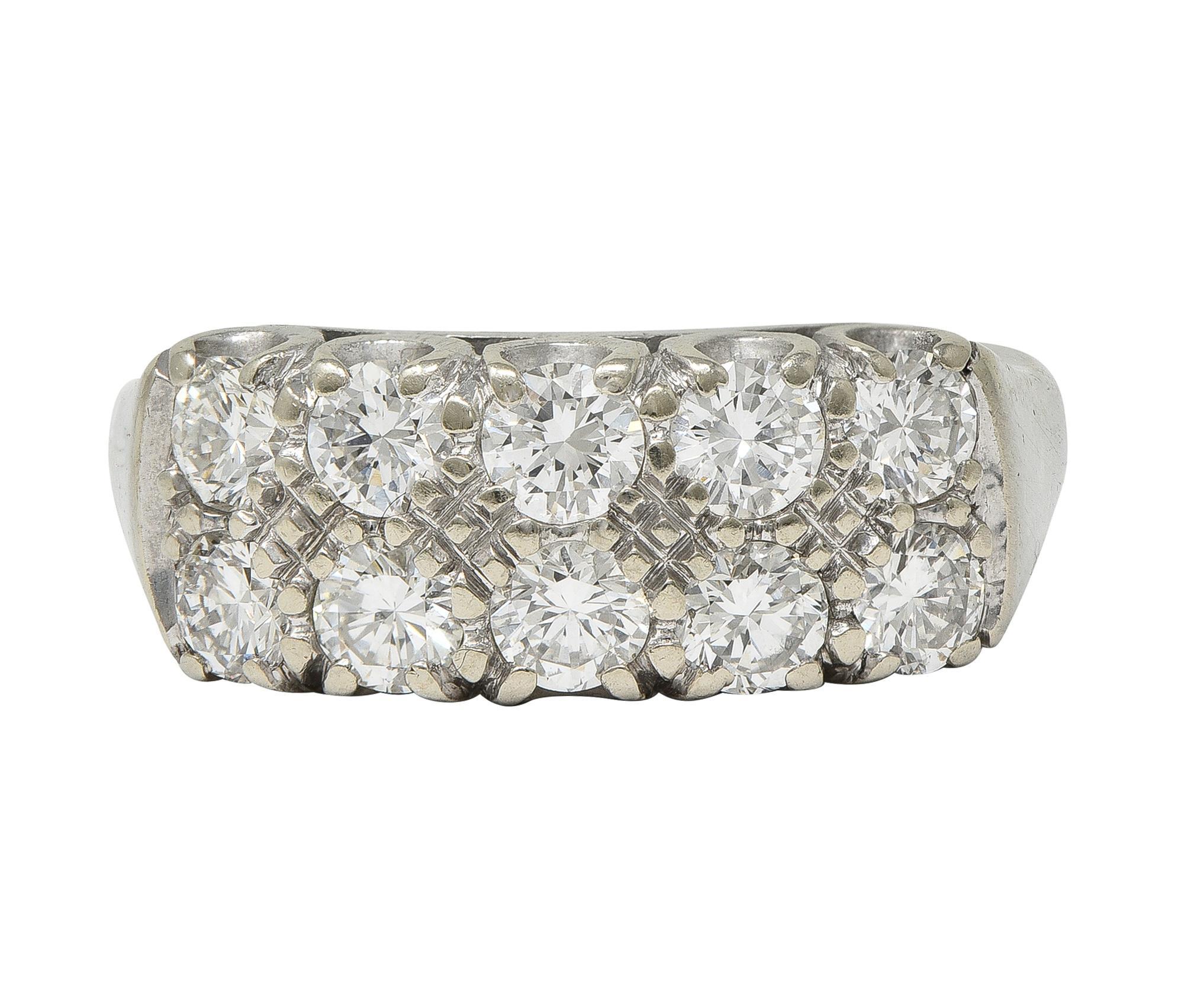 Mid-Century 1.00 CTW Diamond 14K Gold Vintage Two-Row Fishtail Wedding Band Ring