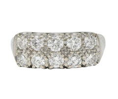 Mid-Century 1.00 CTW Diamond 14K Gold Vintage Two-Row Fishtail Wedding Band Ring