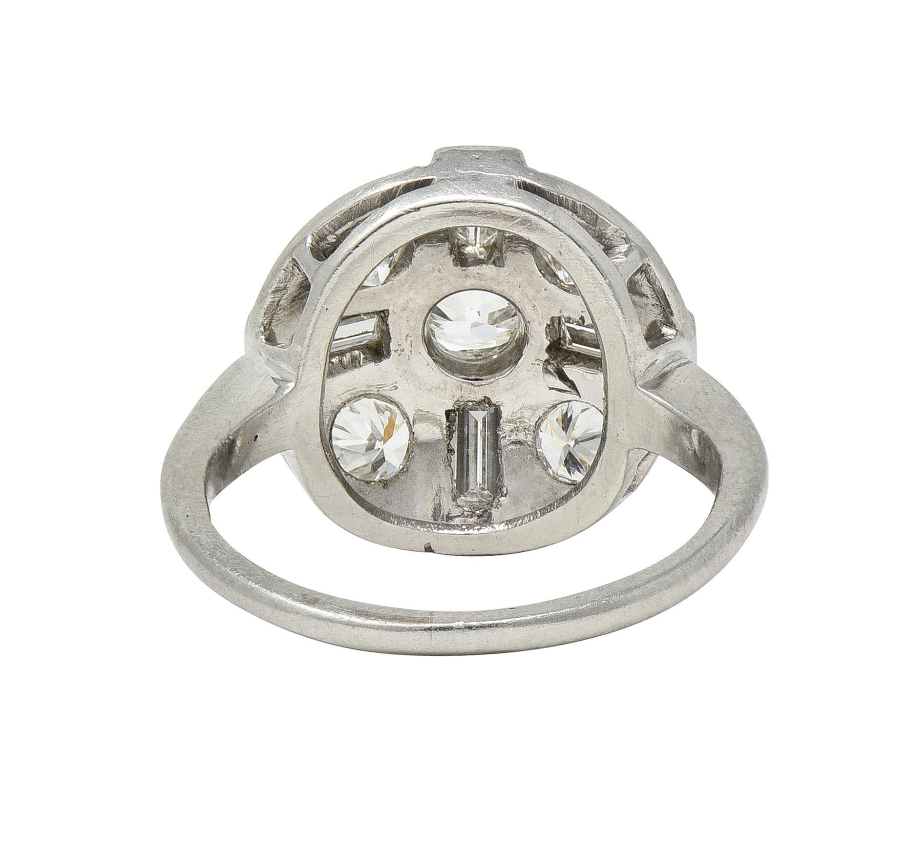 Mid-Century 1.00 CTW Diamond Platinum Vintage Circular Dinner Ring In Excellent Condition In Philadelphia, PA