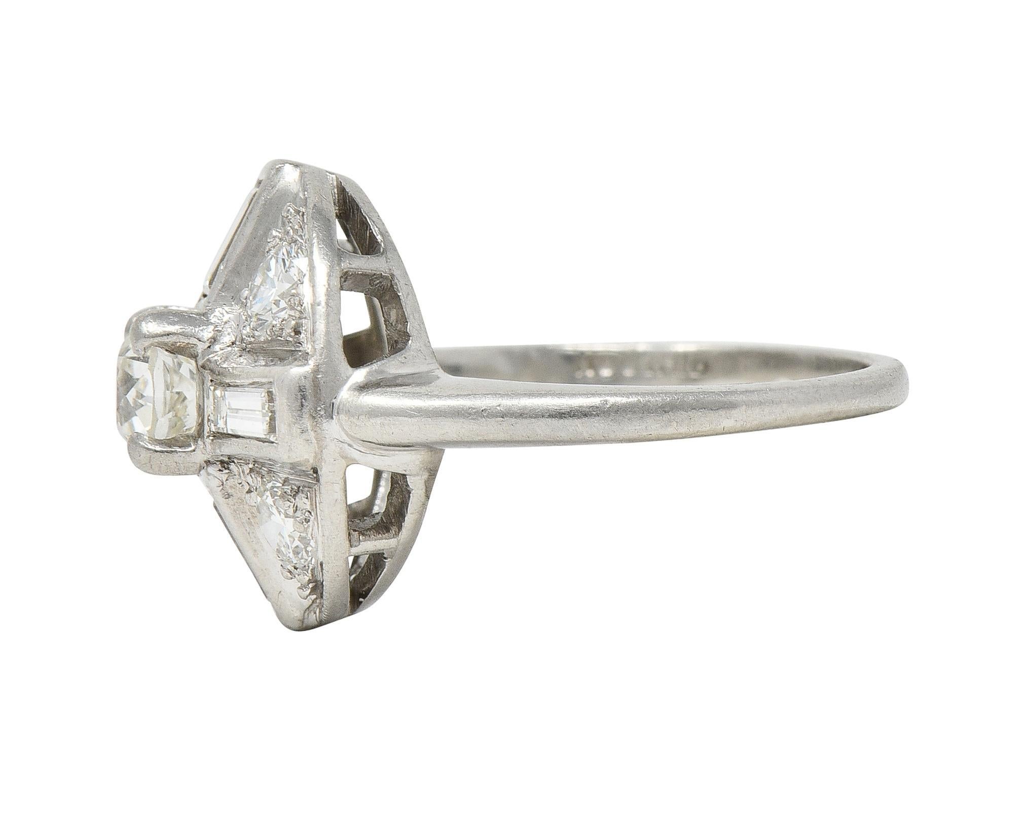Women's or Men's Mid-Century 1.00 CTW Diamond Platinum Vintage Circular Dinner Ring