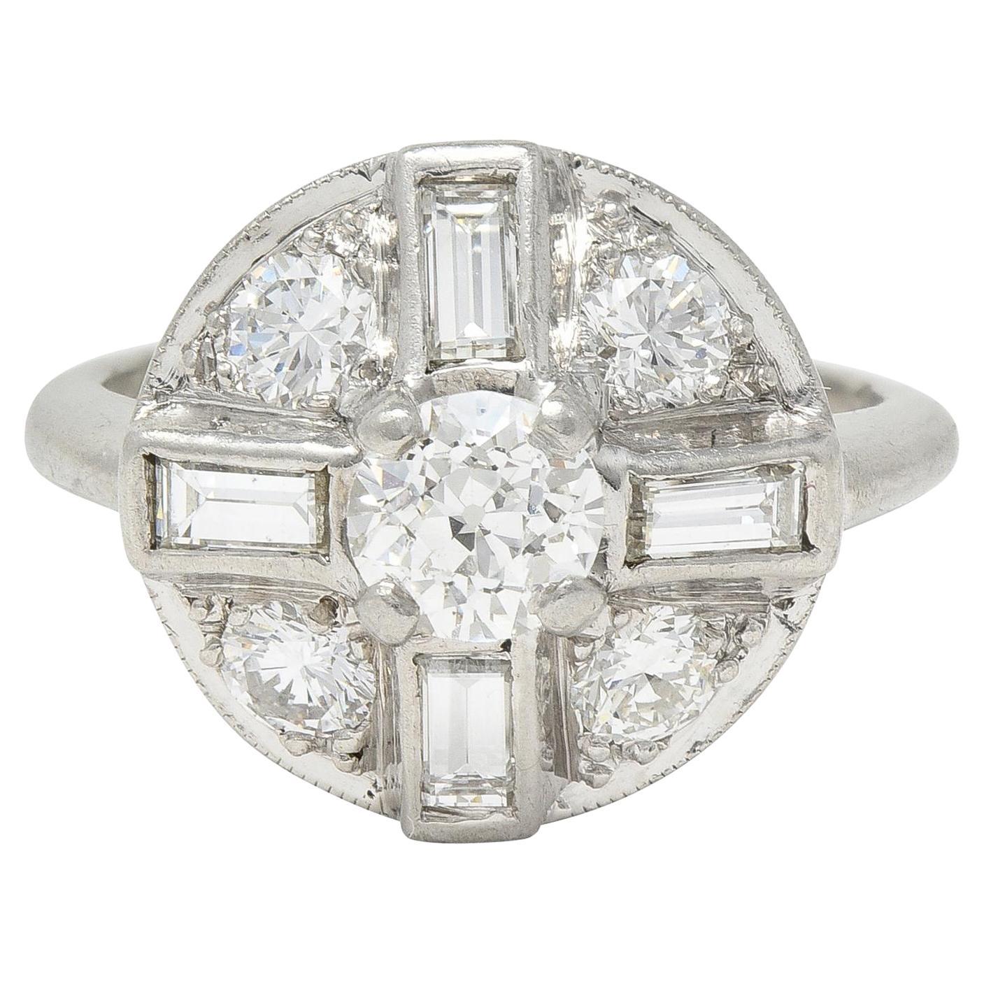 Mid-Century 1.00 CTW Diamond Platinum Vintage Circular Dinner Ring For ...