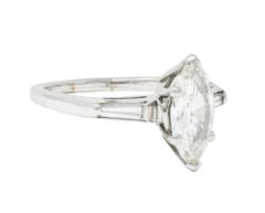 Mid-Century 1.00 CTW Marquise Diamond 14K White Gold Vintage Engagement Ring