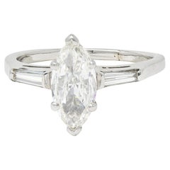 Mid-Century 1.00 CTW Marquise Diamond 14K White Gold Vintage Engagement Ring