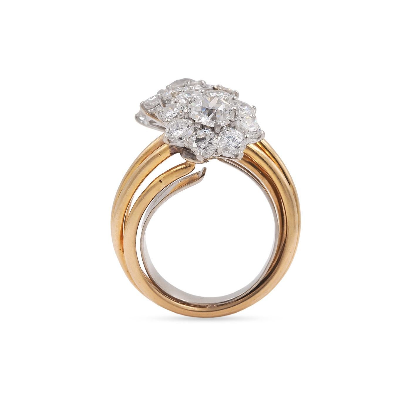 Moderne Mid-Century 1.00 Ctw. Bague Toi et Moi en diamant taillé dans l'ancienne Europe en vente