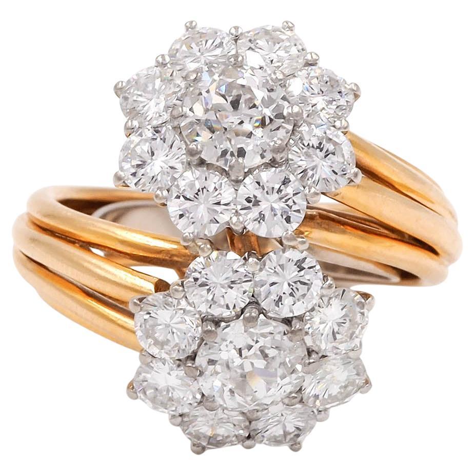 Mid-Century 1.00 Ctw. Bague Toi et Moi en diamant taillé dans l'ancienne Europe en vente