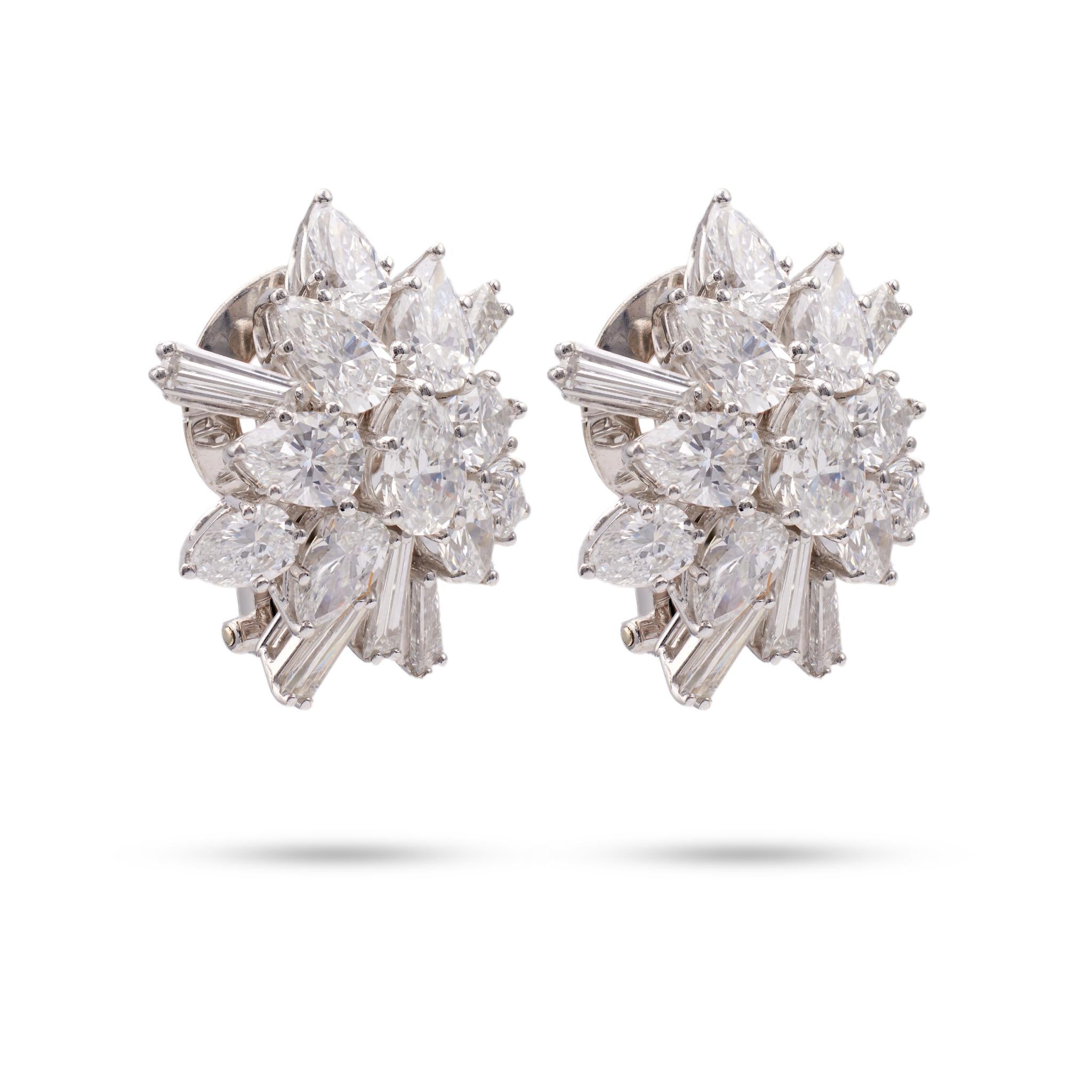 Pair of Vintage 10.00 Carat Total Weight Diamond Platinum 18k Gold Earrings In Good Condition In Beverly Hills, CA