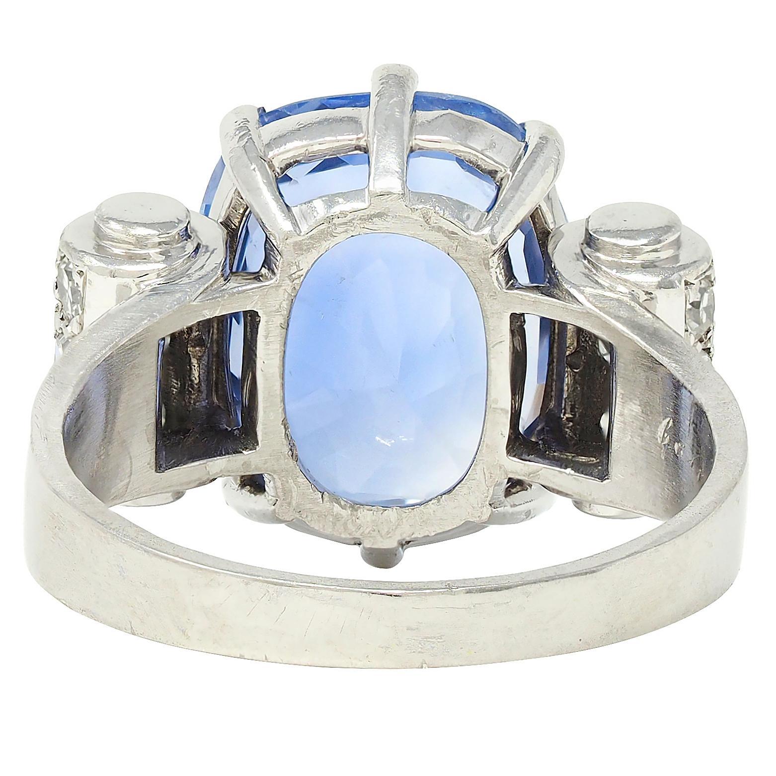 Bague vintage du milieu du siècle, saphir de Ceylan de 10.04 carats, sans chaleur, diamant et platine, certifié GIA Unisexe en vente