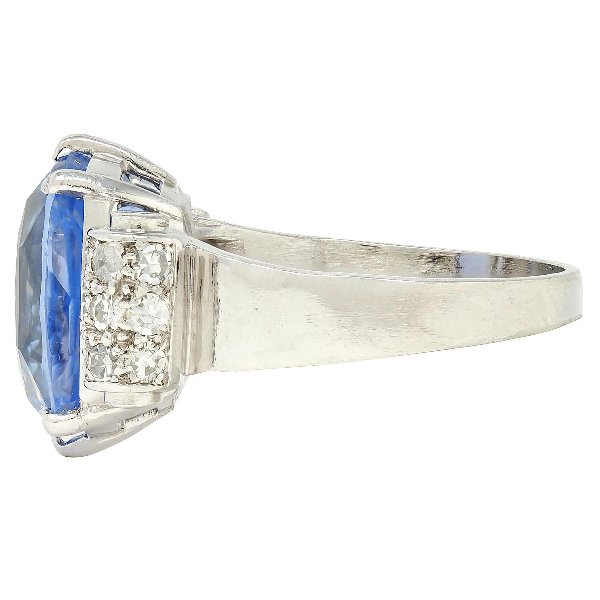 Bague vintage du milieu du siècle, saphir de Ceylan de 10.04 carats, sans chaleur, diamant et platine, certifié GIA en vente 1
