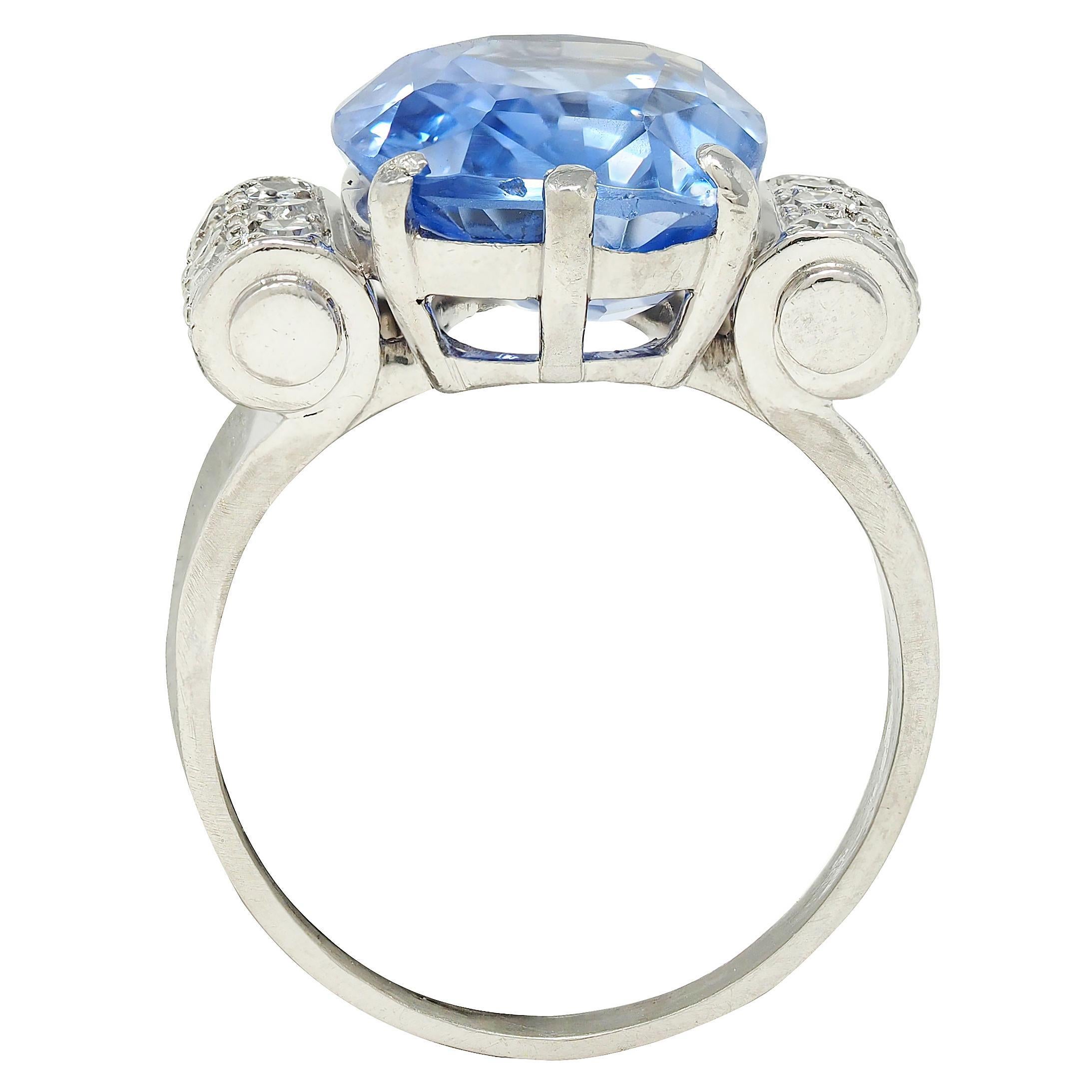 Bague vintage du milieu du siècle, saphir de Ceylan de 10.04 carats, sans chaleur, diamant et platine, certifié GIA en vente 4