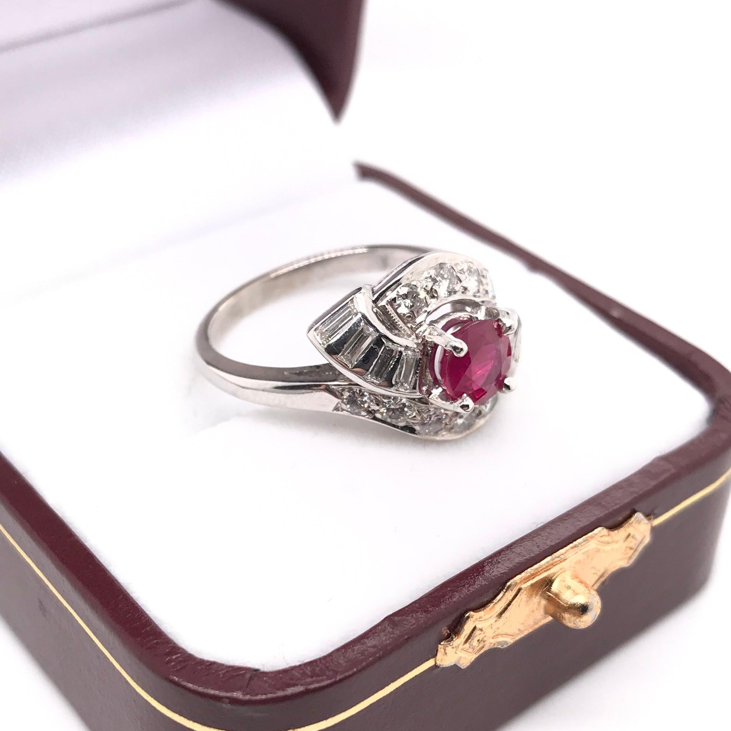 Mid Century 1.01 Carat Ruby and Diamond Ring For Sale 4