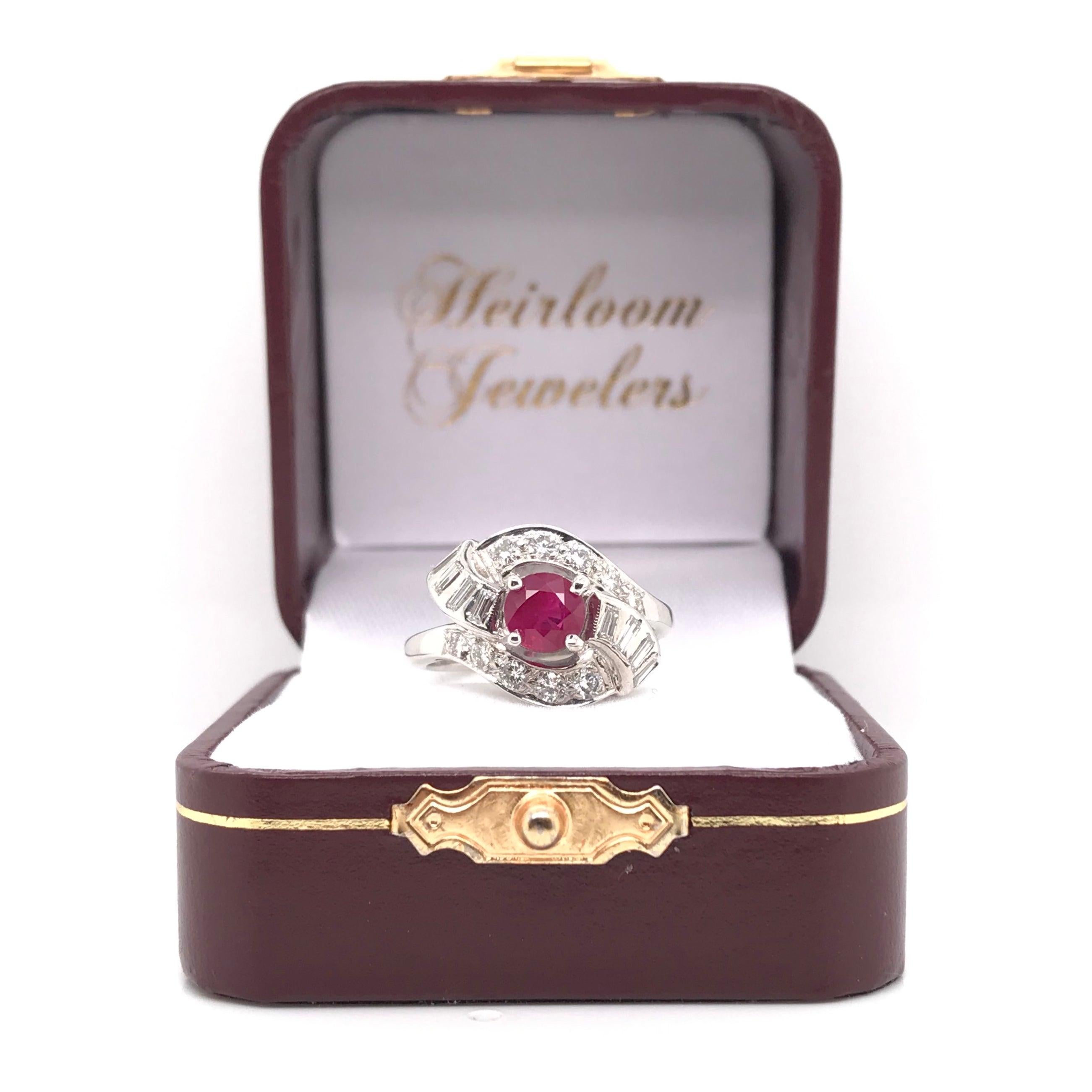 Mid Century 1.01 Carat Ruby and Diamond Ring For Sale 5