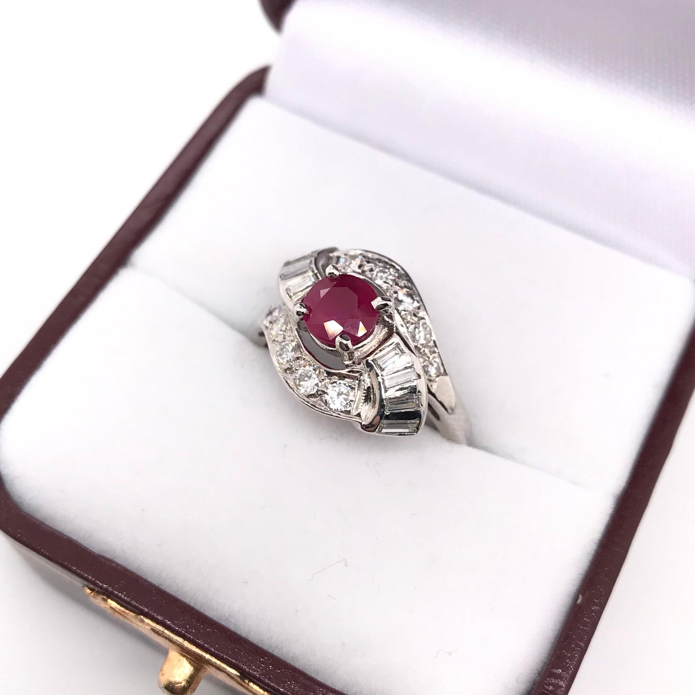 Women's Mid Century 1.01 Carat Ruby and Diamond Ring For Sale
