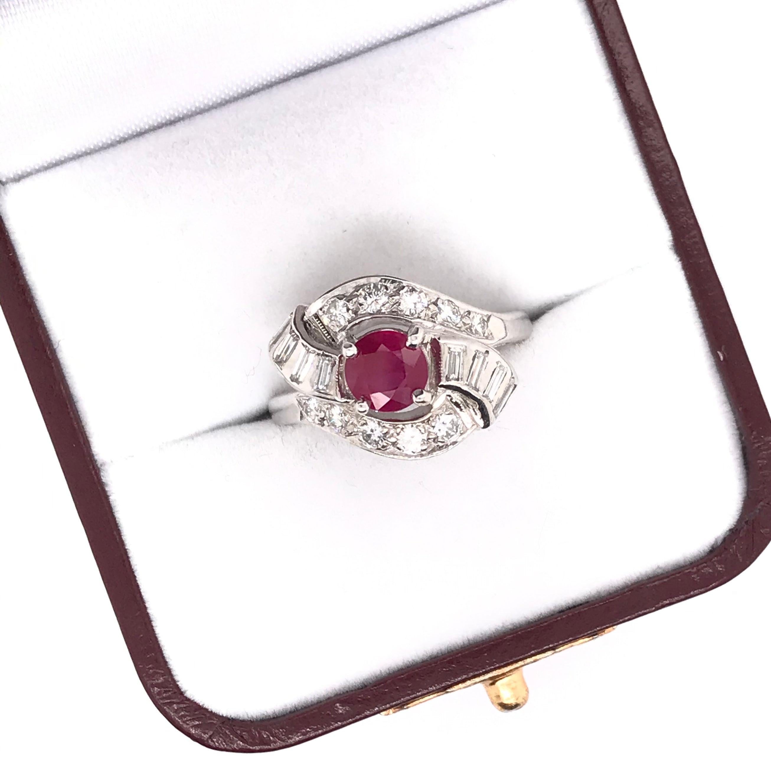 Mid Century 1.01 Carat Ruby and Diamond Ring For Sale 2