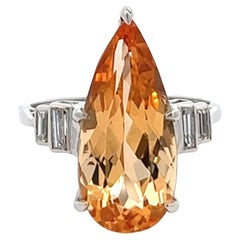 Vintage Midcentury 10.29 Carats Imperial Topaz Diamond Platinum Ring