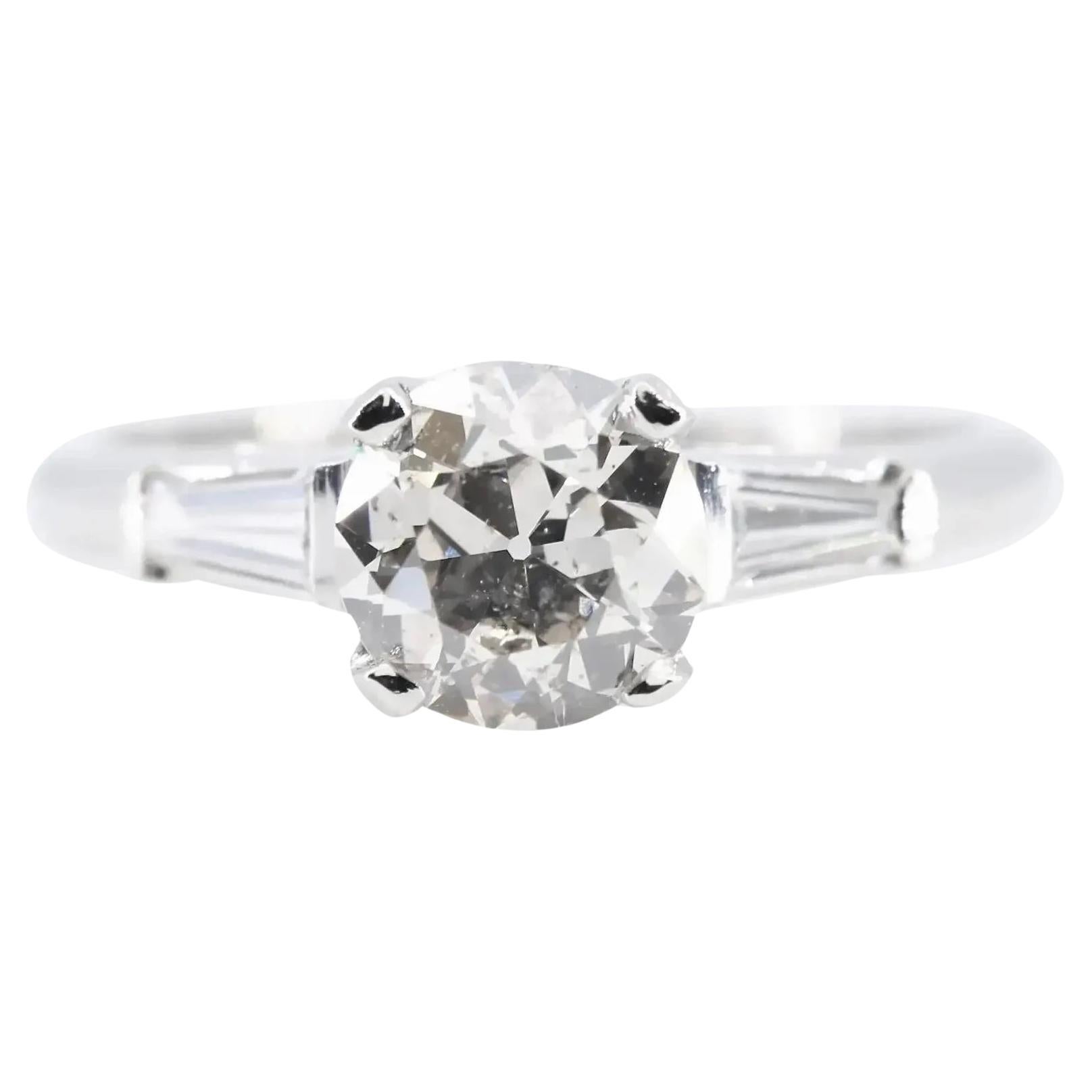 Mid Century 1.03CTW Three Stone Diamond Engagement Ring in Platinum For Sale