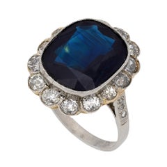 Mid Century 10.44 carat sapphire diamond platinum cluster ring