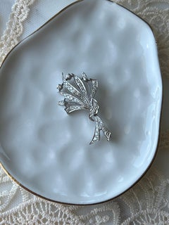 Mid Century 1.04tcw Diamond 14k White Gold Spray Brooch 1950s