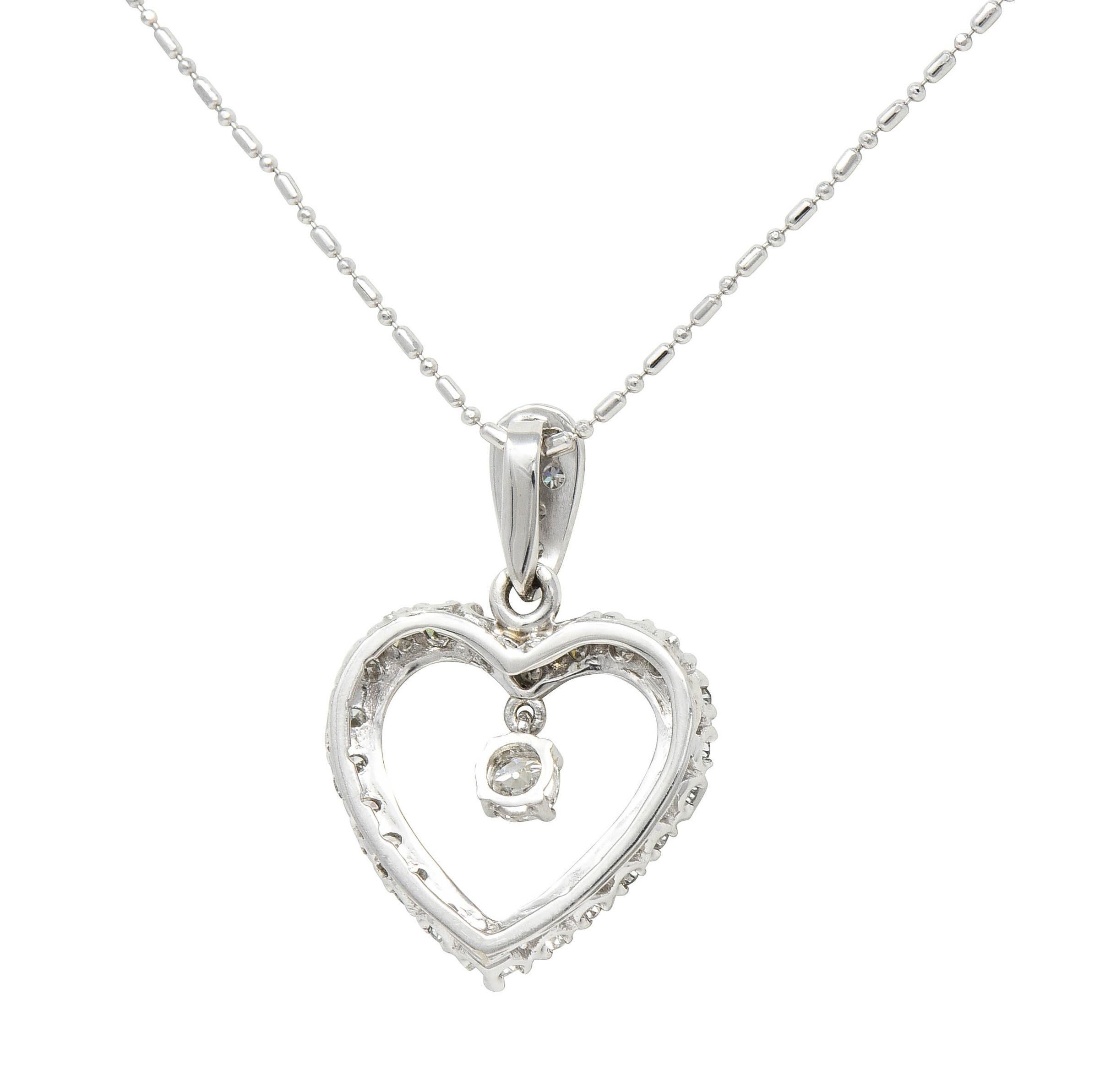 Mid-Century 1.05 CTW Diamond Platinum Vintage Heart Pendant Necklace For Sale 5