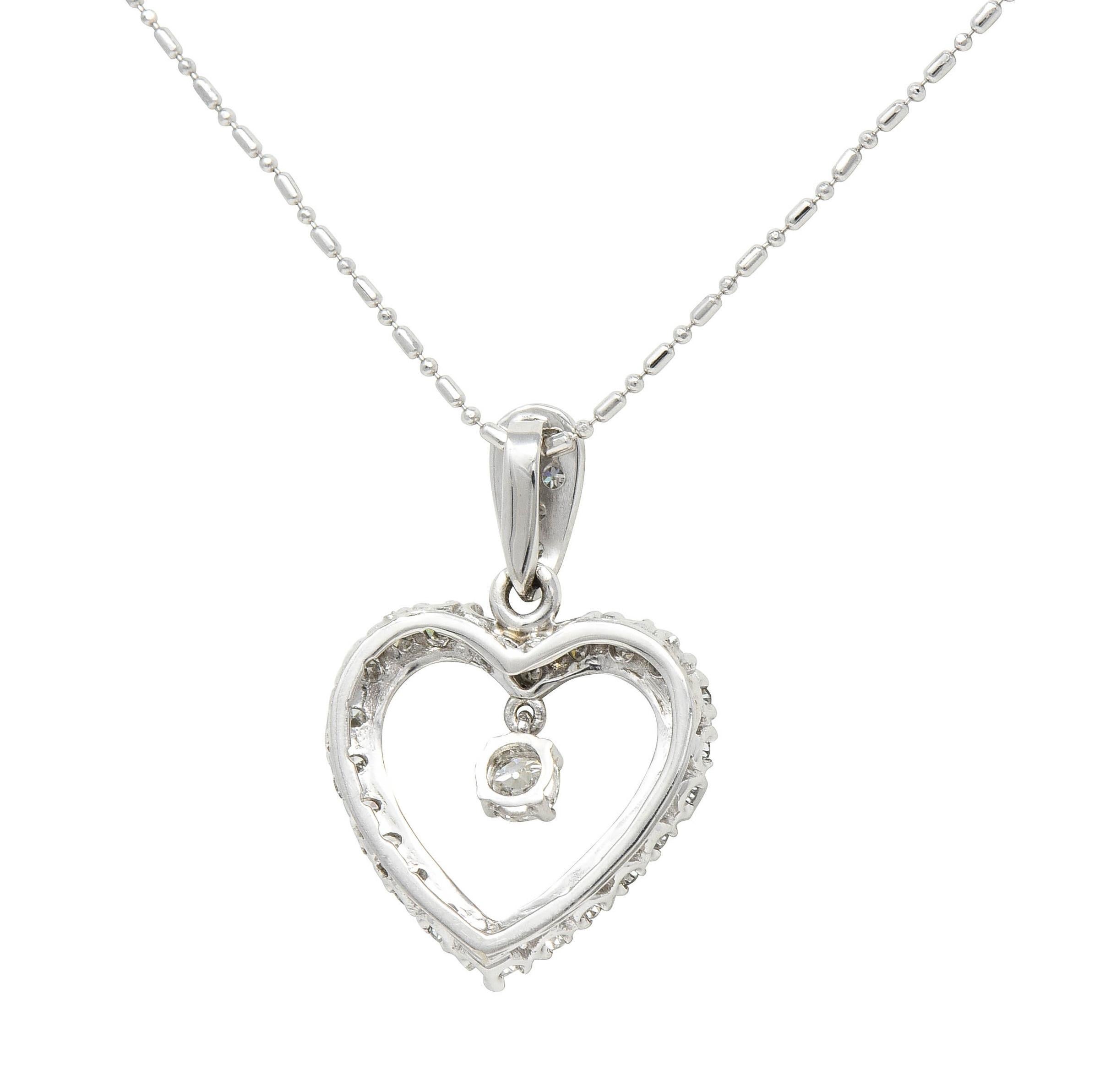 Mid-Century 1.05 CTW Diamond Platinum Vintage Heart Pendant Necklace 5