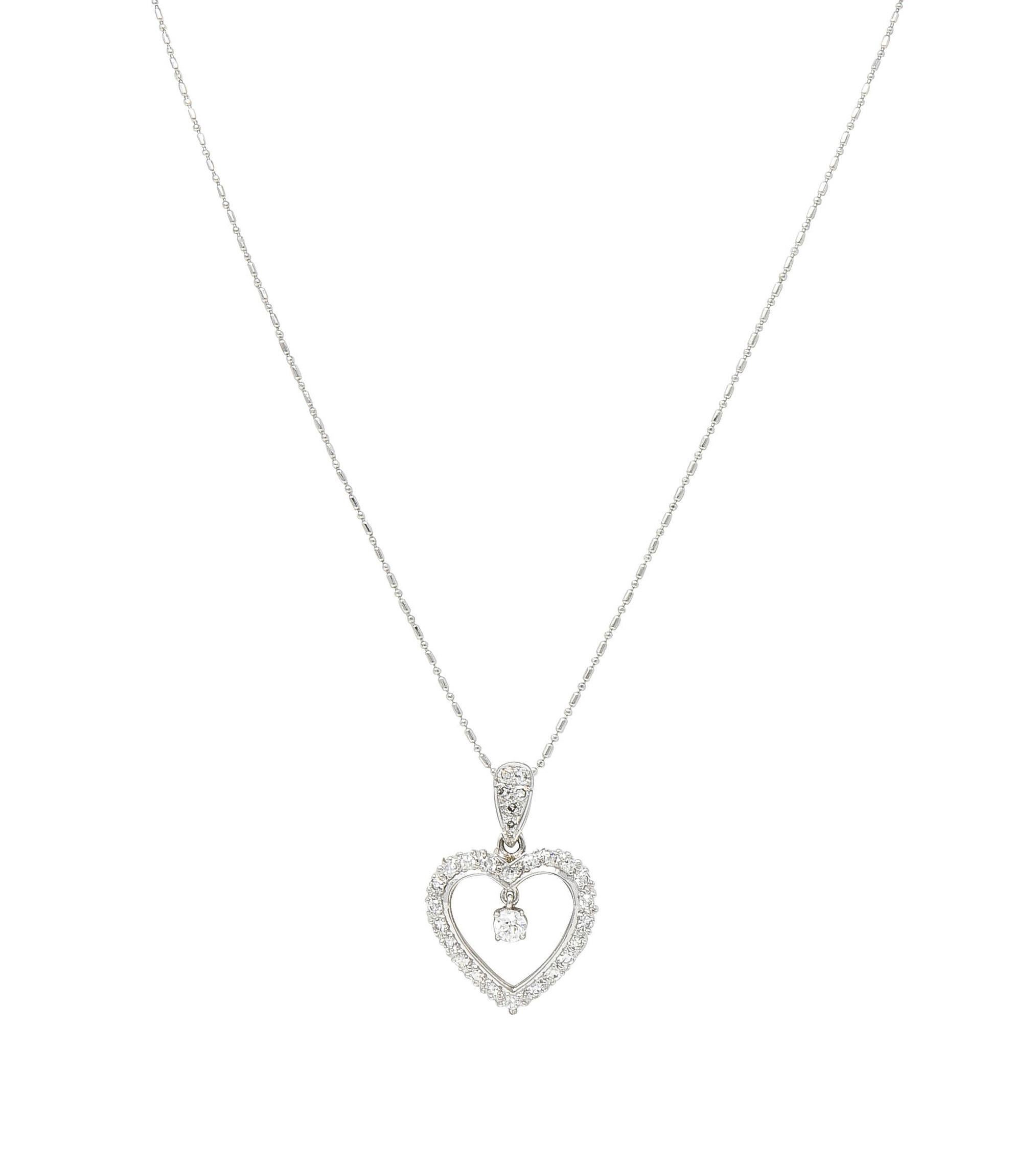 Mid-Century 1.05 CTW Diamond Platinum Vintage Heart Pendant Necklace For Sale 6
