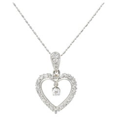 Mid-Century 1.05 CTW Diamond Platinum Vintage Heart Pendant Necklace