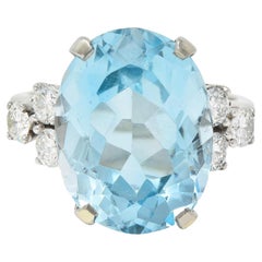 Mid-Century 10.59 CTW Aquamarine Diamond 14 Karat White Gold Vintage Ring