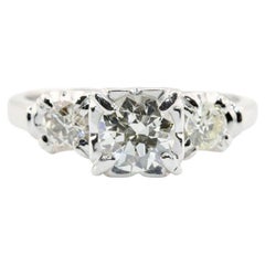 Vintage Mid Century 1.05ctw Three Stone Diamond Engagement Ring in 18K White Gold