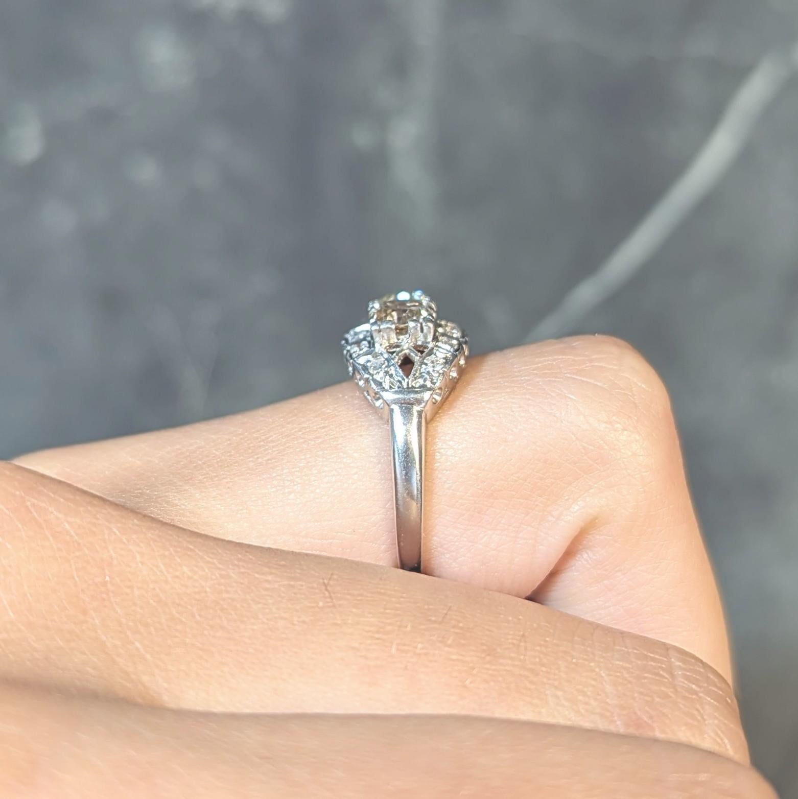 Mid-Century 1.07 CTW Diamond Platinum Toi-Et-Moi Marquise Vintage Ring For Sale 8