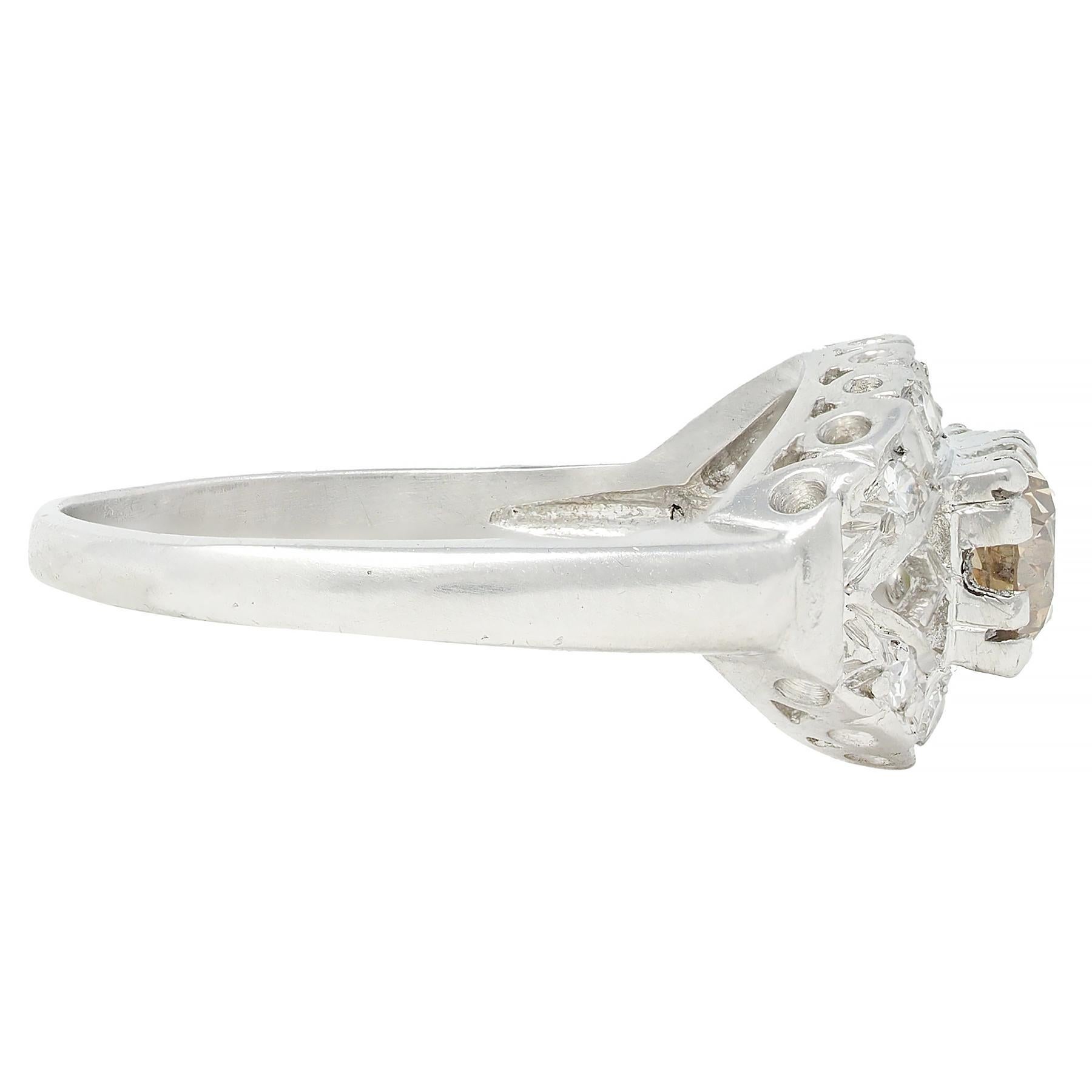 Mid-Century 1.07 CTW Diamond Platinum Toi-Et-Moi Marquise Vintage Ring In Excellent Condition For Sale In Philadelphia, PA