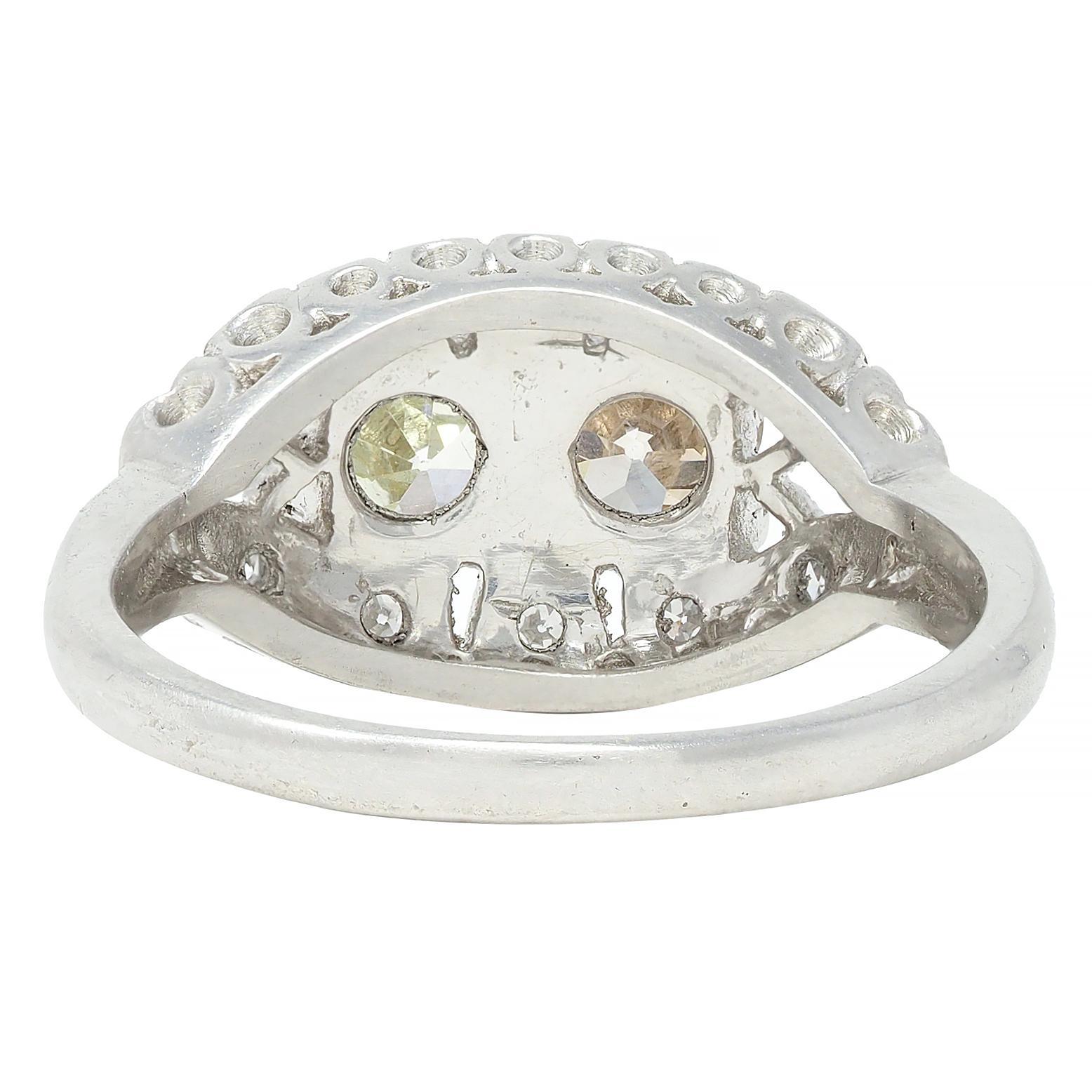 Women's or Men's Mid-Century 1.07 CTW Diamond Platinum Toi-Et-Moi Marquise Vintage Ring For Sale