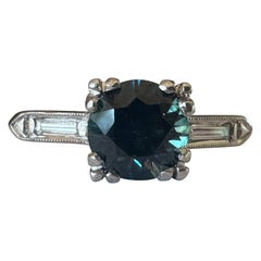 Mid-Century 1.08-Carat Blue Montana Sapphire and Diamond Ring