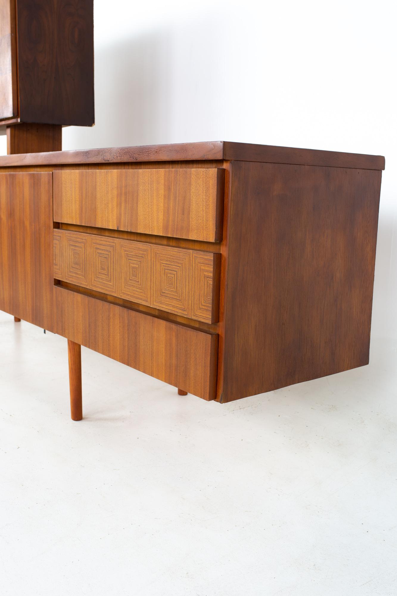 Brass Mid Century Long Teak Credenza