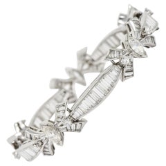 Mid-Century 10.80 Carats Marquise Cut Diamond Platinum Ribbon Line Bracelet