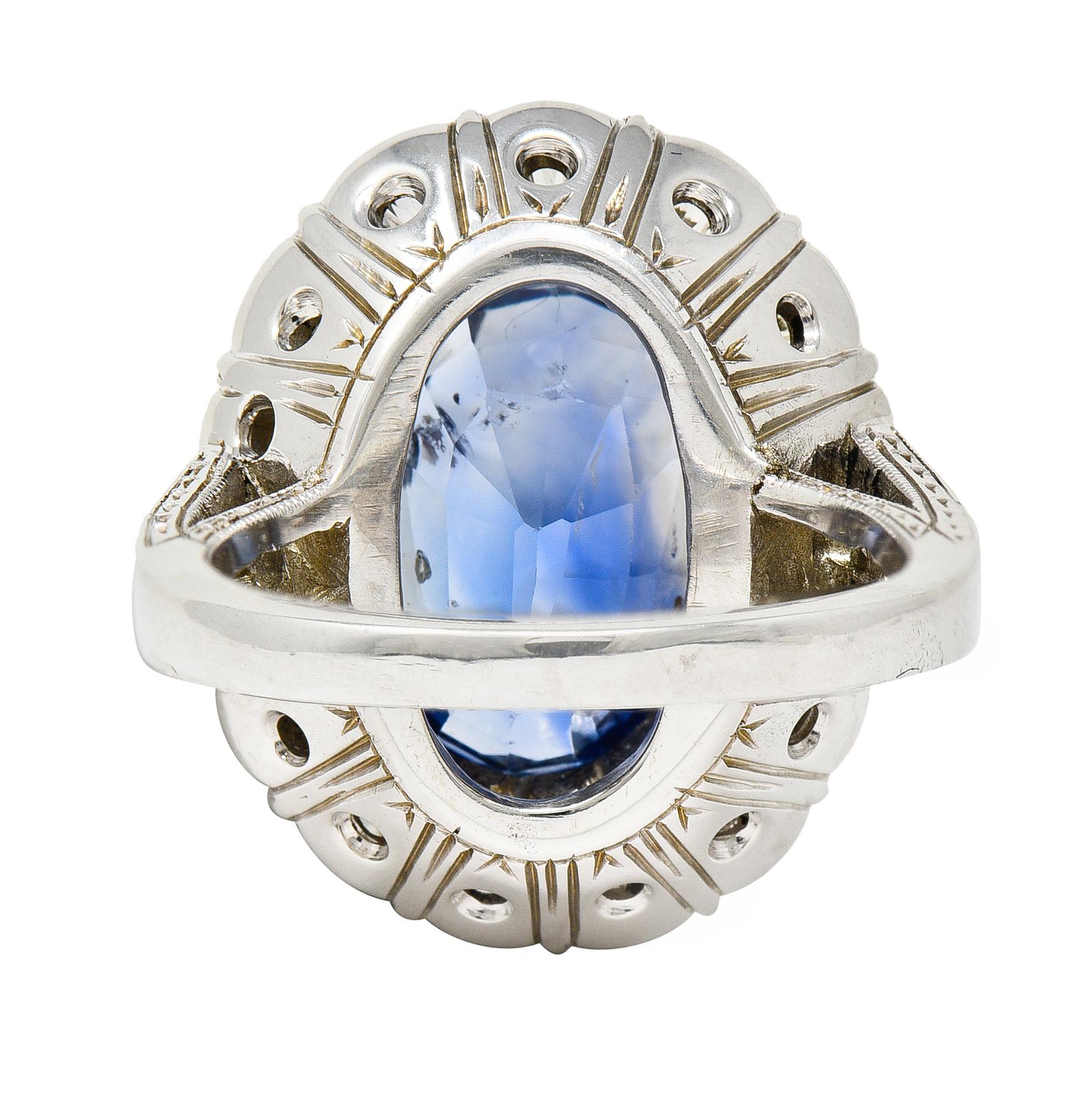 Midcentury 10.90 Carat No Heat Ceylon Sapphire Diamond 14 Karat White Gold Ring In Excellent Condition For Sale In Philadelphia, PA