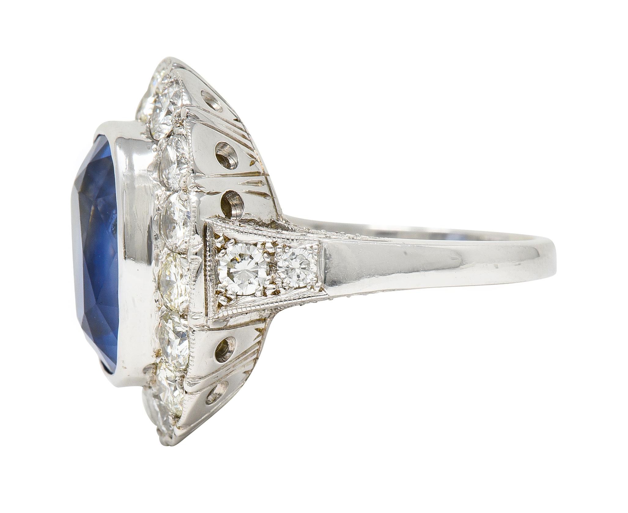 Women's or Men's Midcentury 10.90 Carat No Heat Ceylon Sapphire Diamond 14 Karat White Gold Ring For Sale