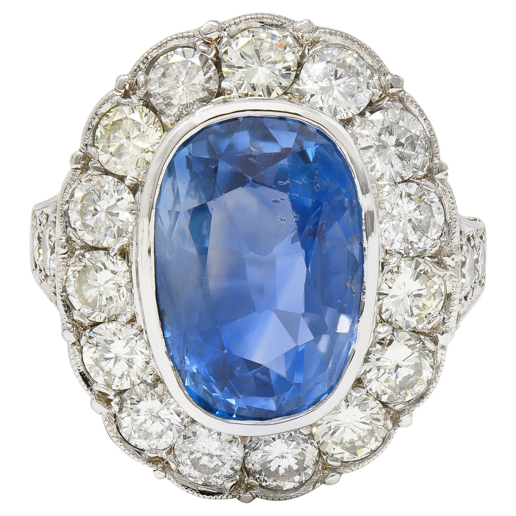 Midcentury 10.90 Carat No Heat Ceylon Sapphire Diamond 14 Karat White Gold Ring For Sale