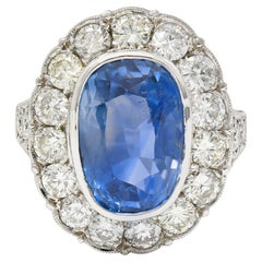 Midcentury 10.90 Carat No Heat Ceylon Sapphire Diamond 14 Karat White Gold Ring