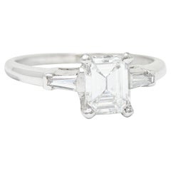 Mid-Century 1.10 Carats Emerald Cut Diamond Platinum Engagement Ring