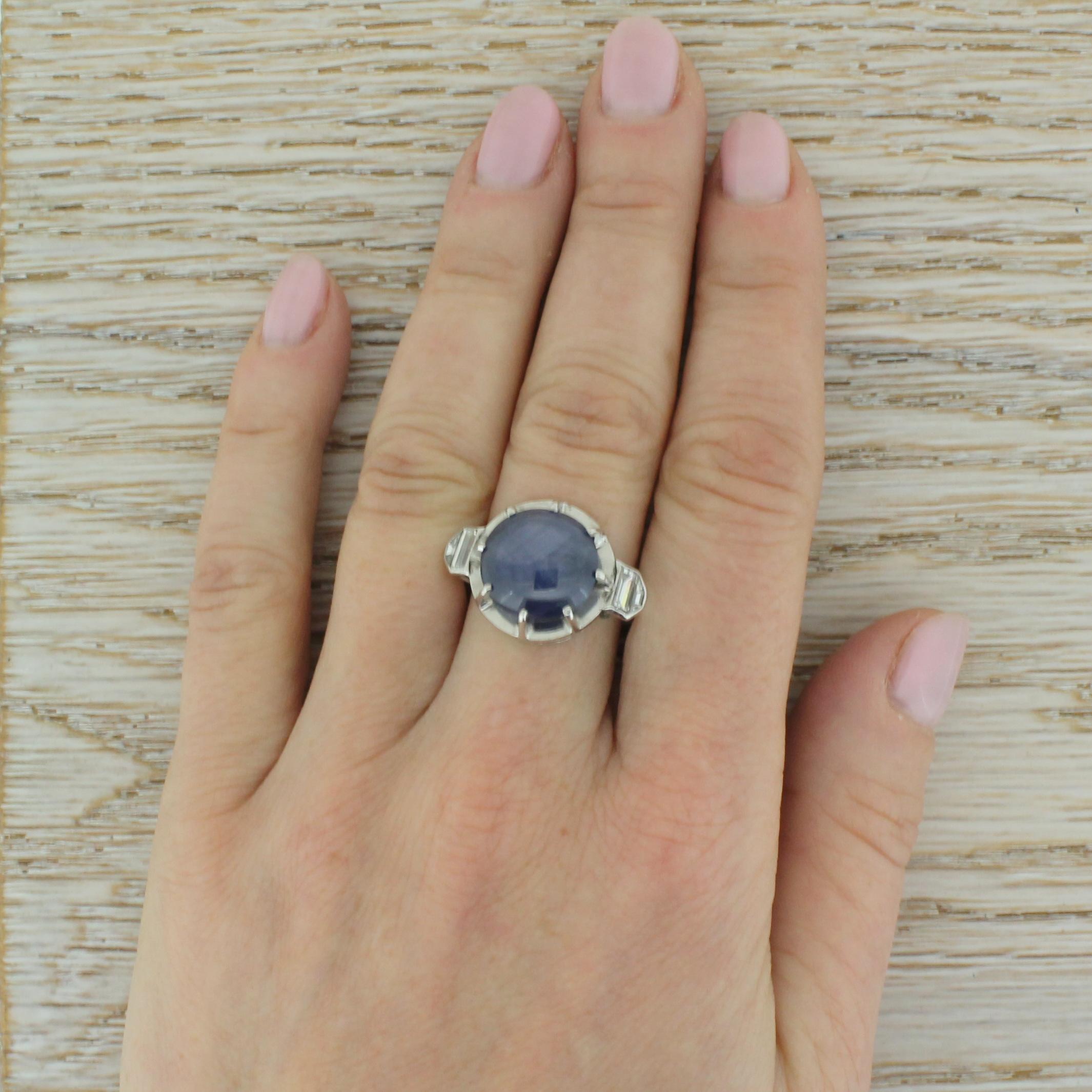 Midcentury 11.00 Carat Star Sapphire Solitaire Ring For Sale 2