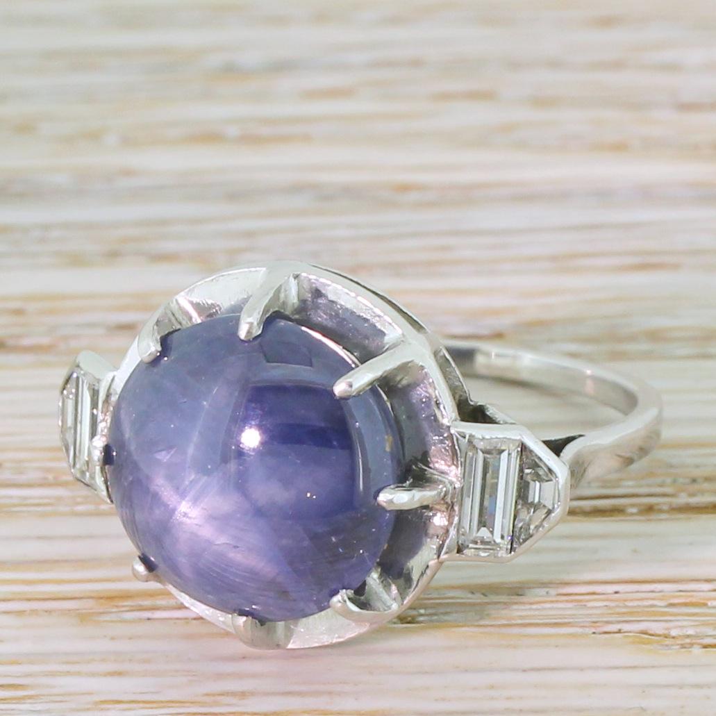 Midcentury 11.00 Carat Star Sapphire Solitaire Ring For Sale 5