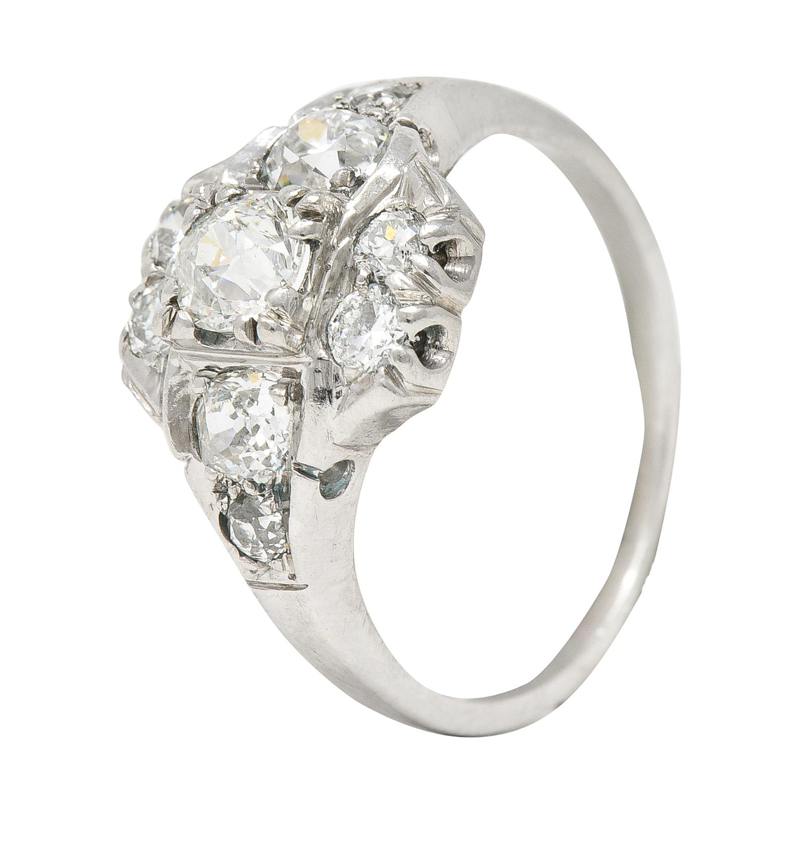 Midcentury 1.11 Carats Old European Cut Diamond Platinum Quatrefoil Ring For Sale 3