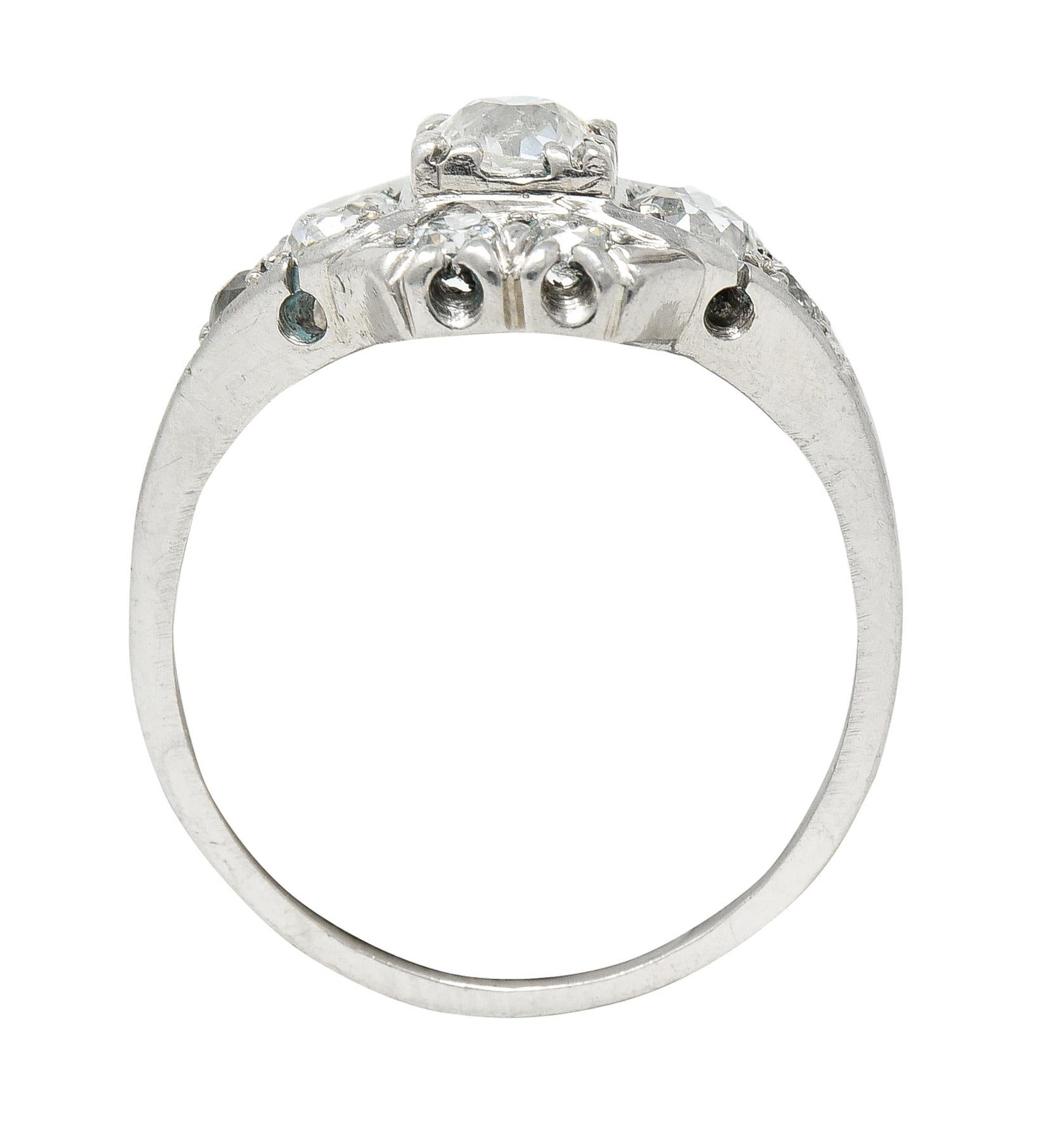 Midcentury 1.11 Carats Old European Cut Diamond Platinum Quatrefoil Ring For Sale 4