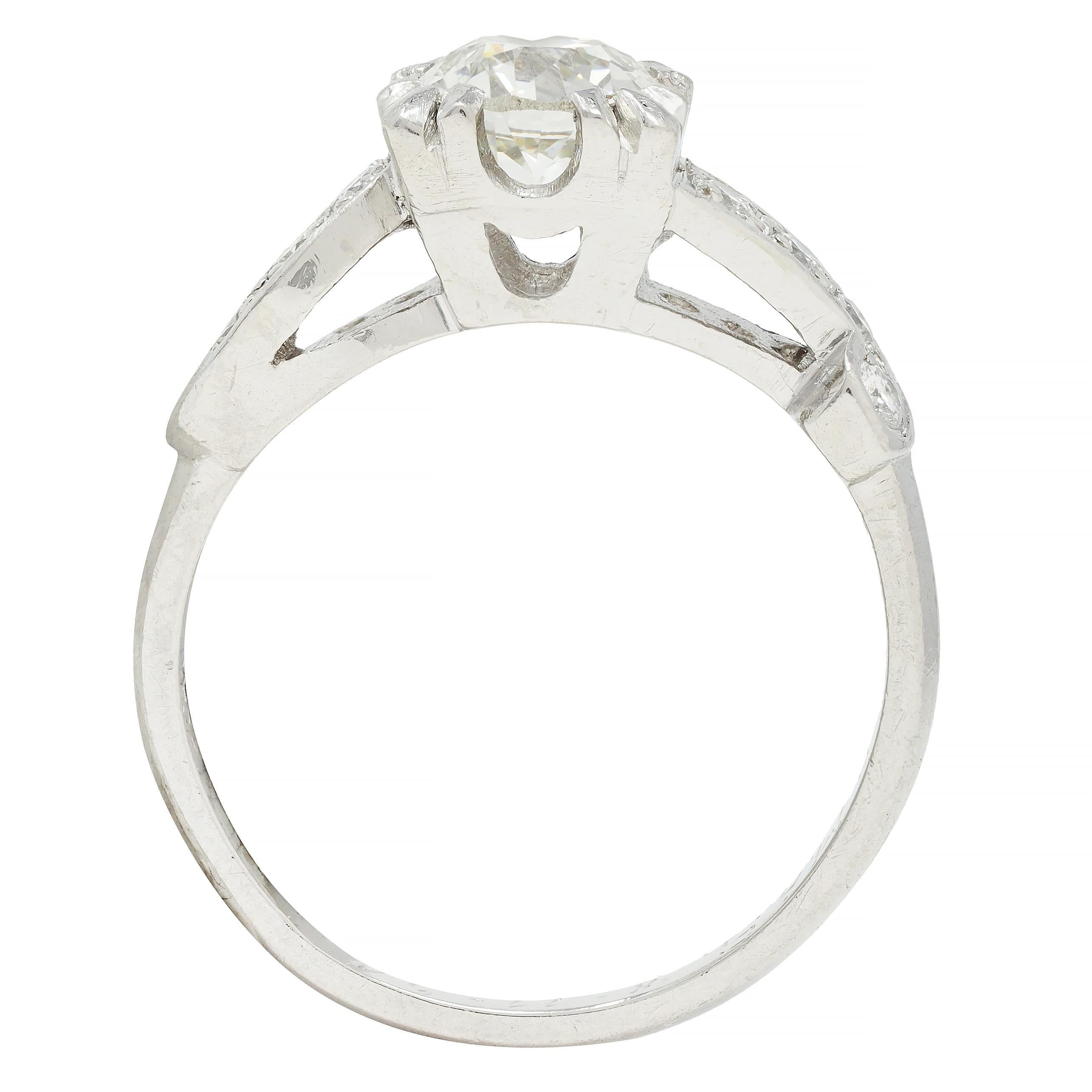 Mid-Century 1.11 CTW Diamond Platinum Scrolling Ribbon Vintage Engagement Ring For Sale 4