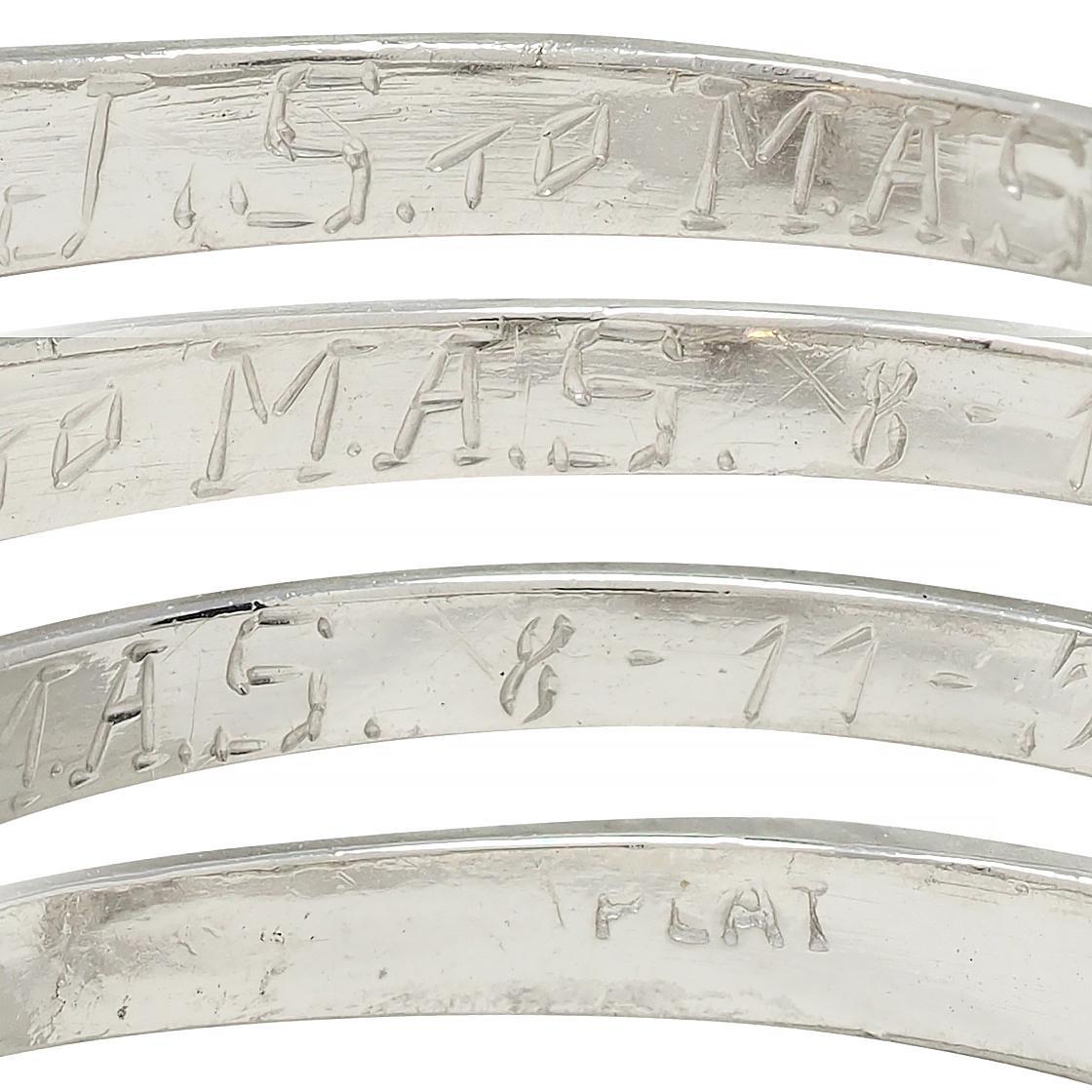 Mid-Century 1.11 CTW Diamond Platinum Scrolling Ribbon Vintage Engagement Ring For Sale 2
