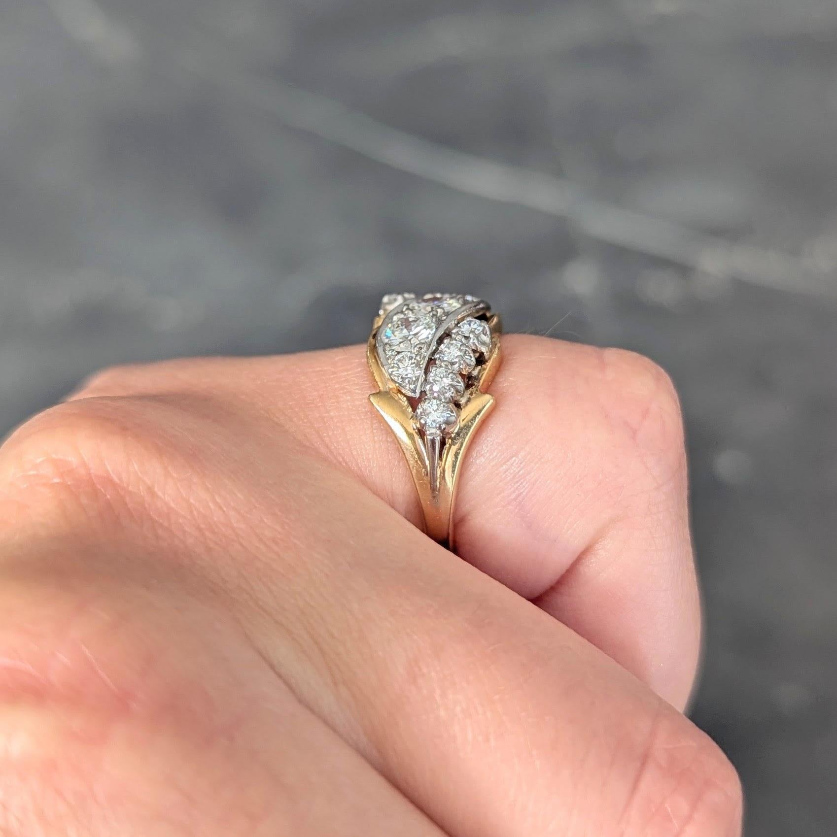 Anello a fascia vintage di metà secolo con diamante da 1,12 CTW in platino e oro 18 carati in vendita 4