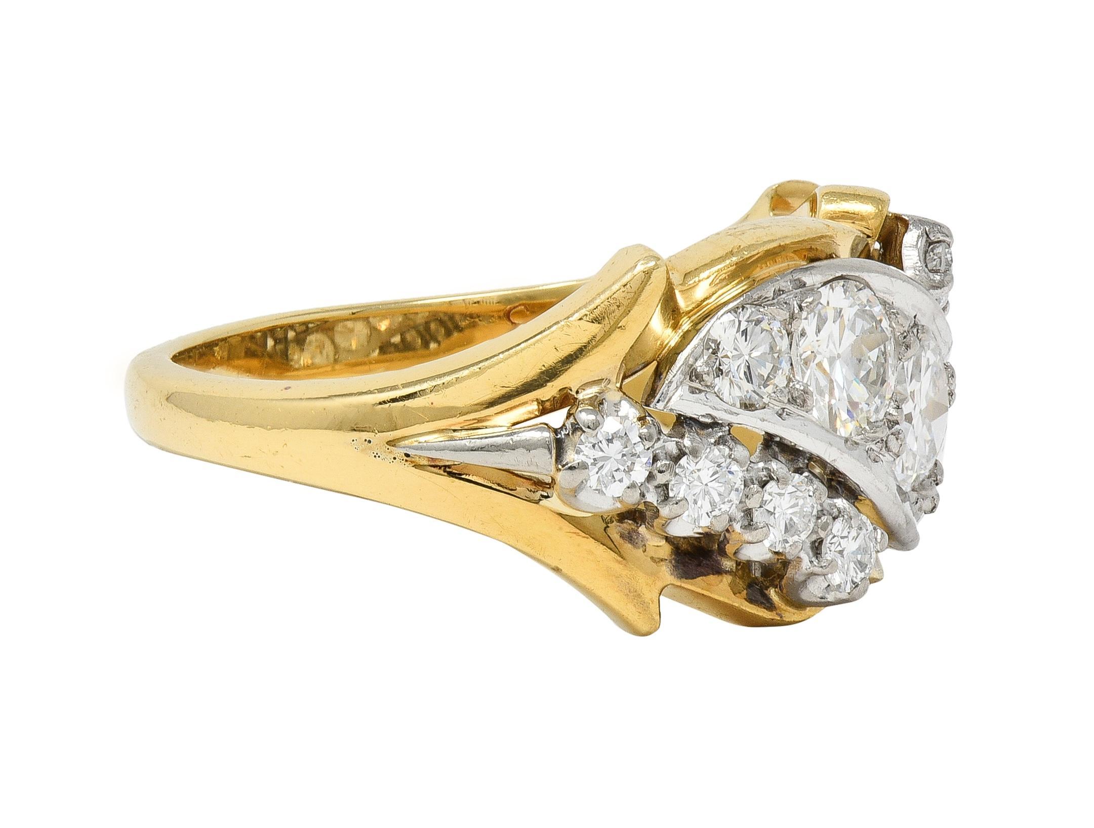Moderno Anello a fascia vintage di metà secolo con diamante da 1,12 CTW in platino e oro 18 carati in vendita
