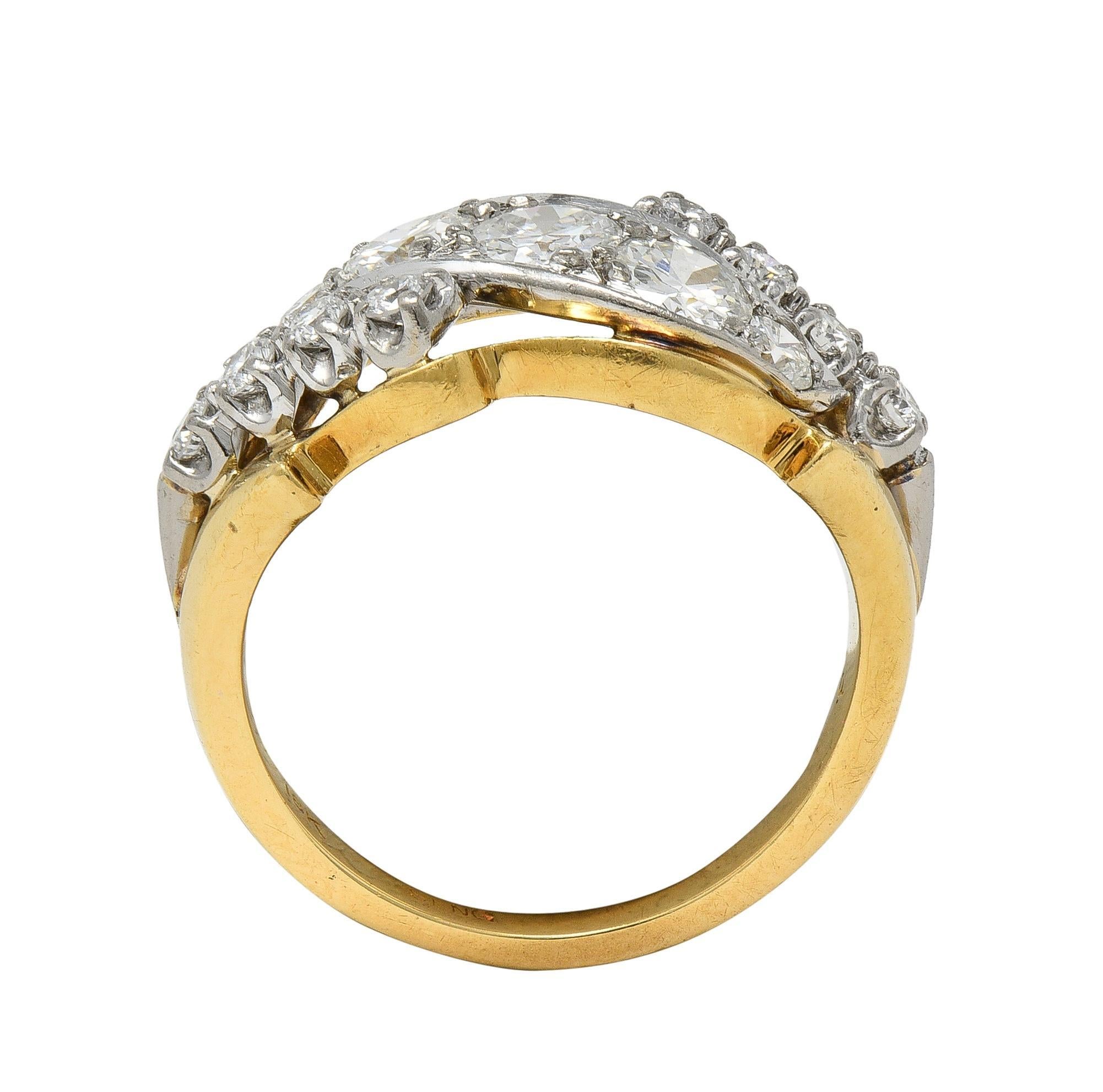 Anello a fascia vintage di metà secolo con diamante da 1,12 CTW in platino e oro 18 carati in vendita 1